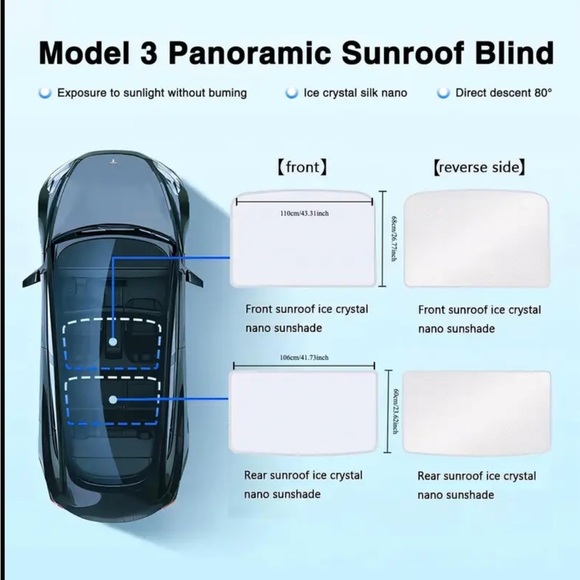 Tesla Model 3 Roof Sunshade, interior accessories - Picture 3 of 11